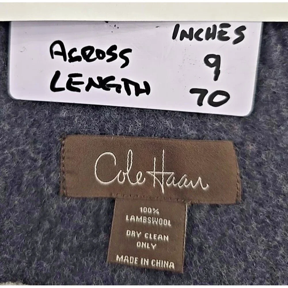 Cole Haan 100% Lambswool 70 Inch Cable Knit Gray Scarf Quiet Luxury Old Money